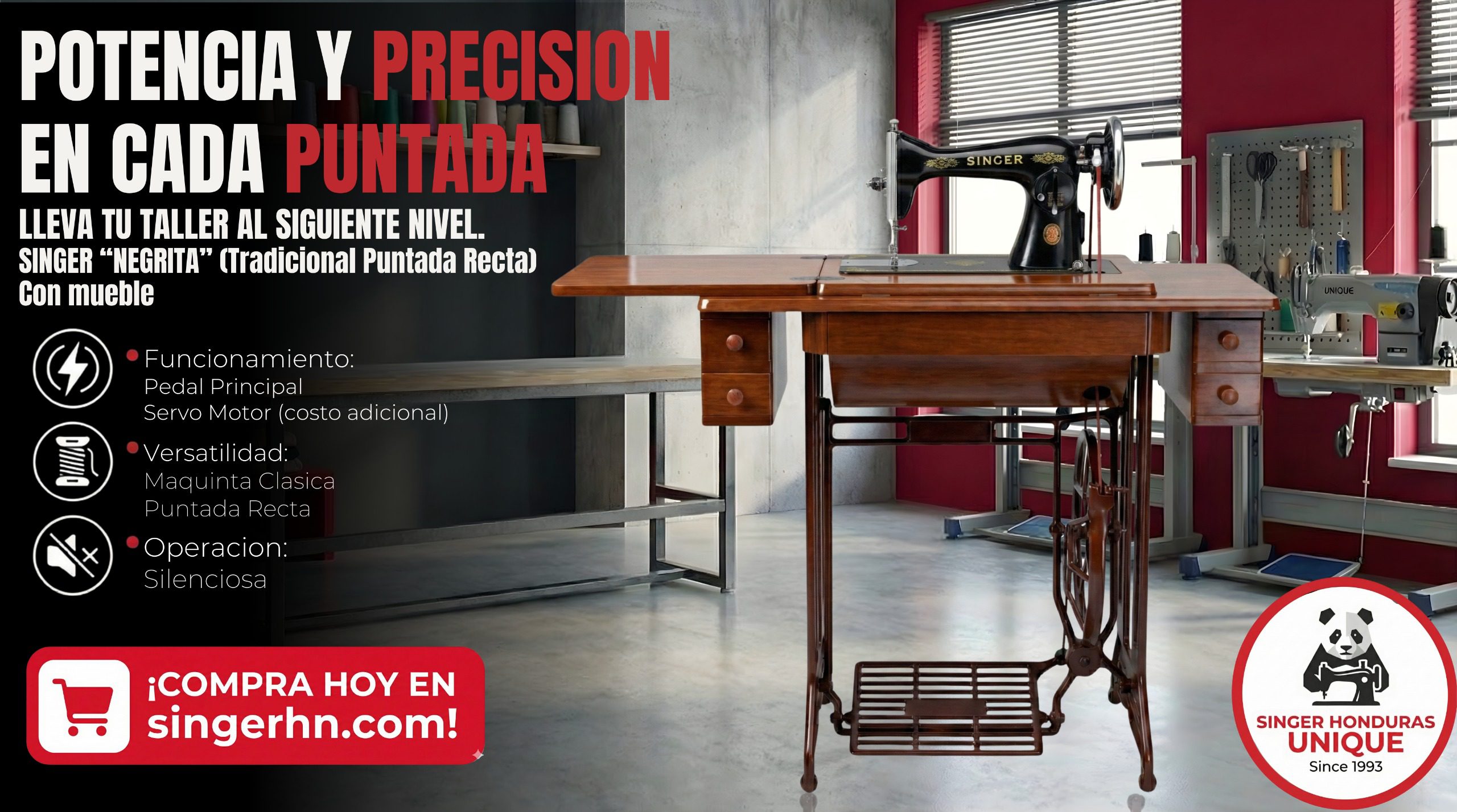 Singer 15ch “Negrita” (Tradicional Puntada Recta) con mueble