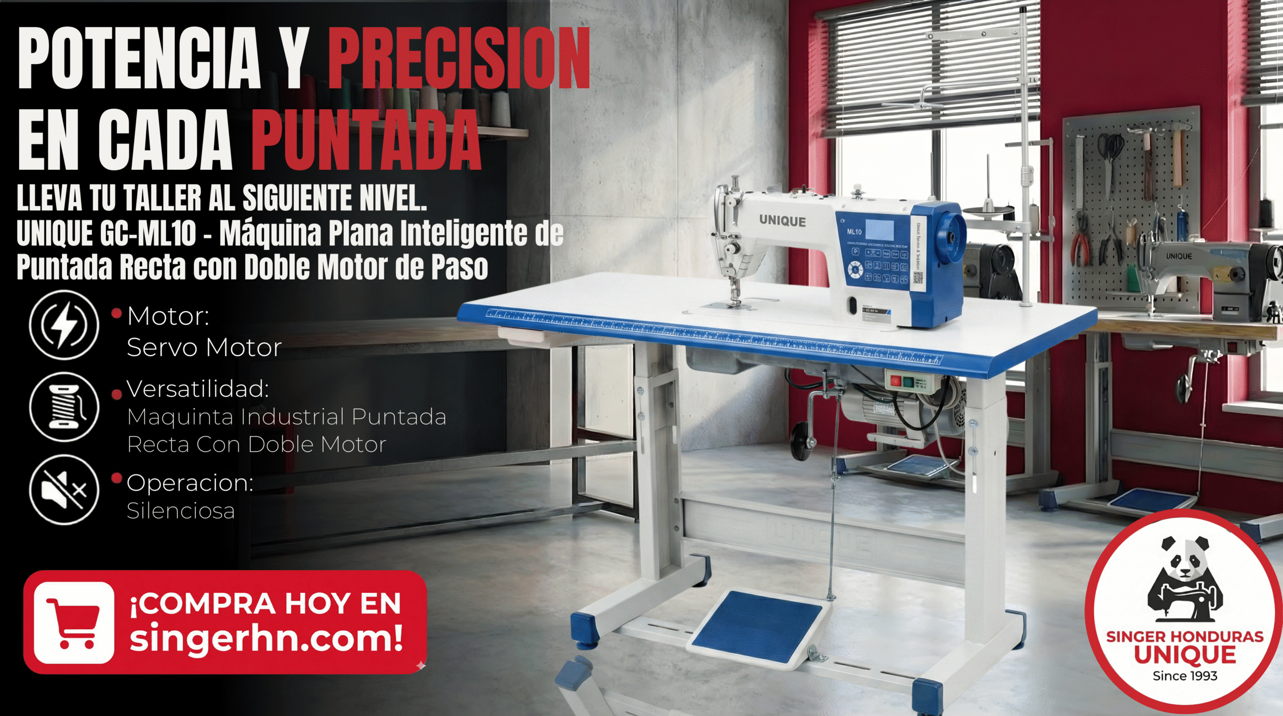 UNIQUE GC-ML10 – Máquina Plana Inteligente de Puntada Recta con Doble Motor de Paso