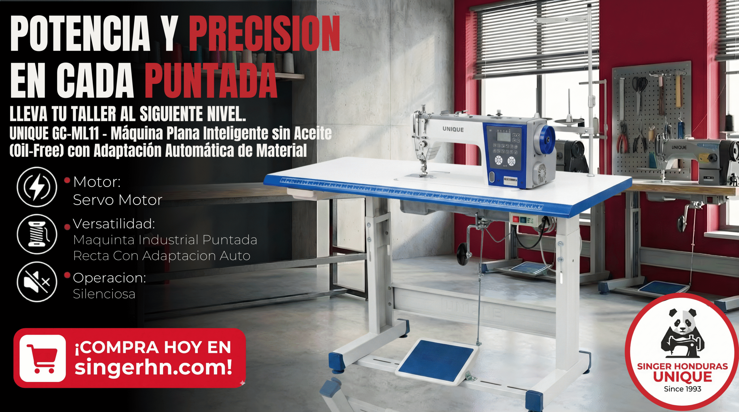 UNIQUE GC-ML11 – Máquina Plana Inteligente sin Aceite (Oil-Free) con Adaptación Automática de Material