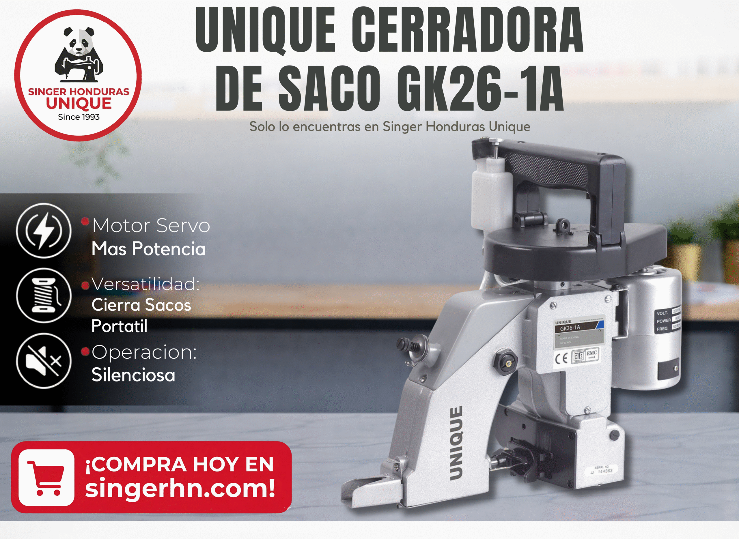 UNIQUE GK26-1A – Máquina Portátil para Cierre de Sacos (Bag Closer)