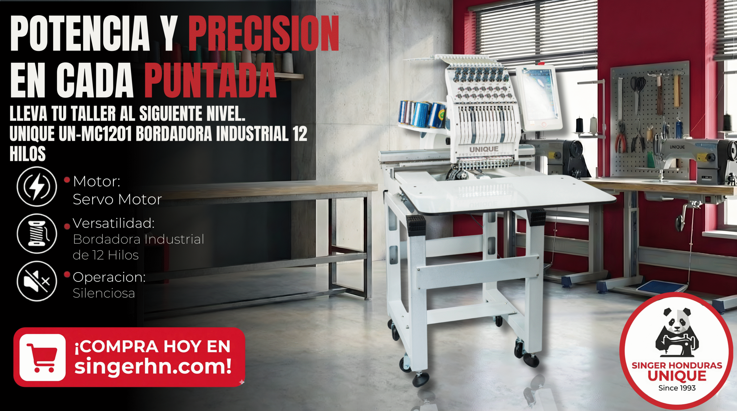 UN-MC1201 BORDADORA INDUSTRIAL 12 HILOS
