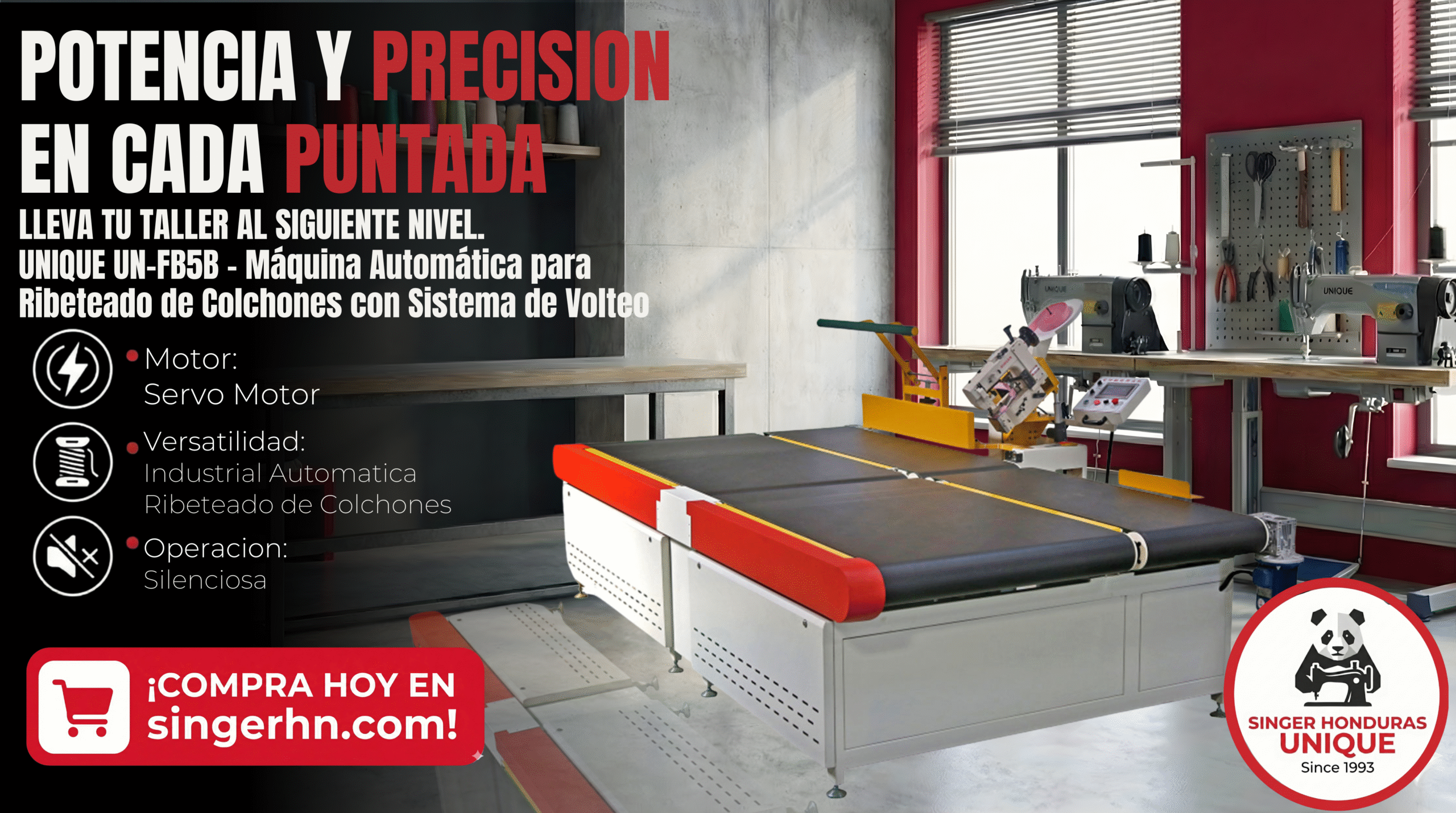 UNIQUE UN-FB5B – Máquina Automática para Ribeteado de Colchones con Sistema de Volteo