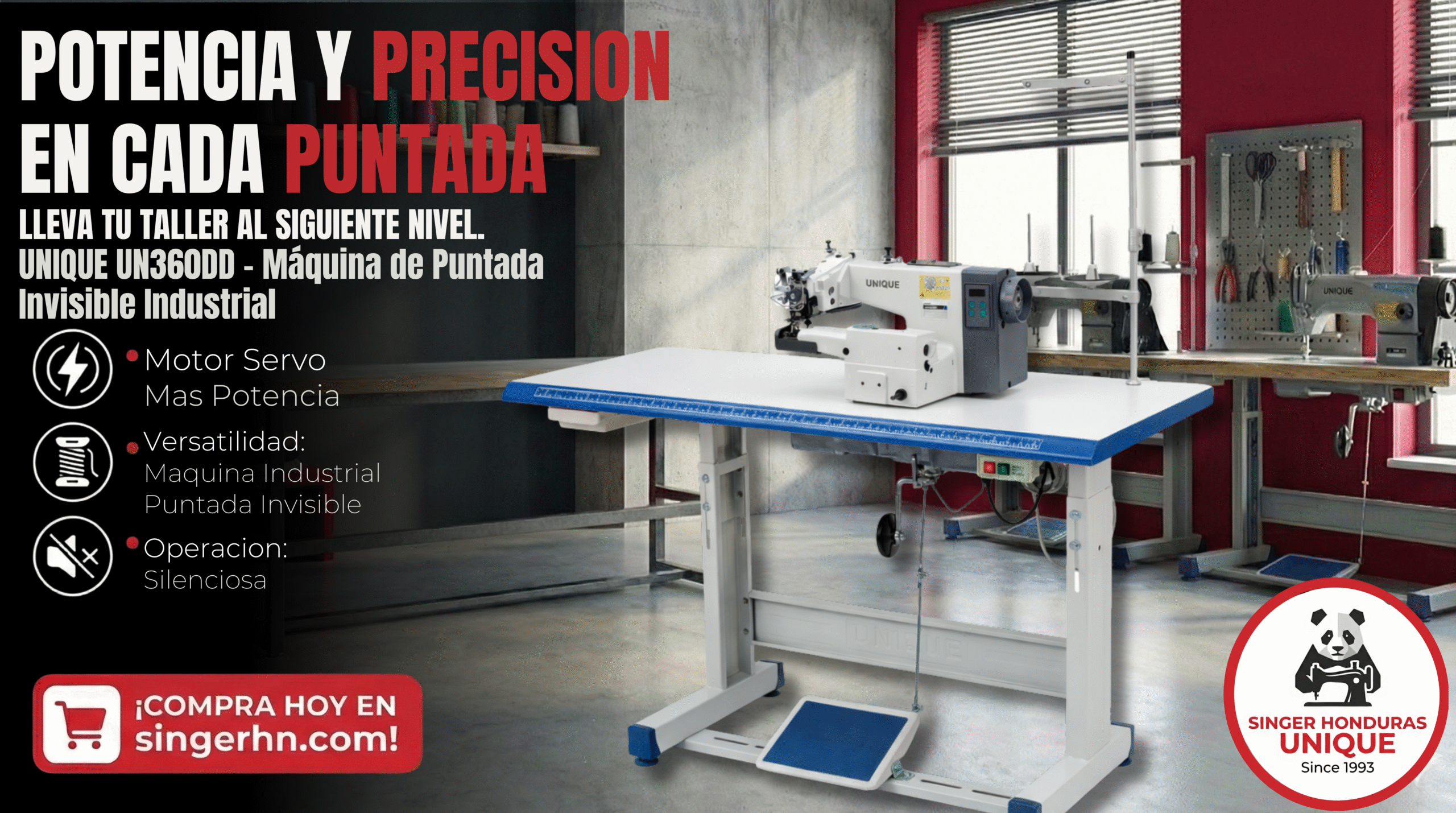 UNIQUE UN360DD – Máquina de Puntada Invisible Industrial con Motor Direct Drive